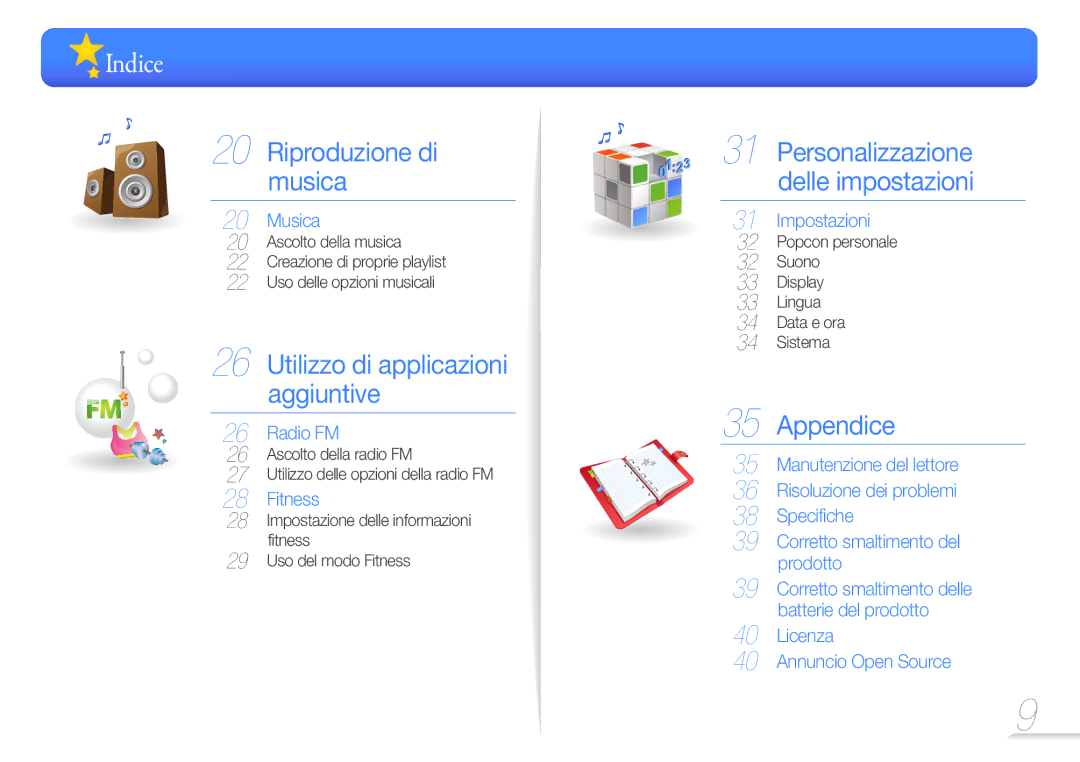 Samsung YP-U7AB/EDC, YP-U7AP/EDC, YP-U7AS/EDC manual Ascolto della radio FM Utilizzo delle opzioni della radio FM 