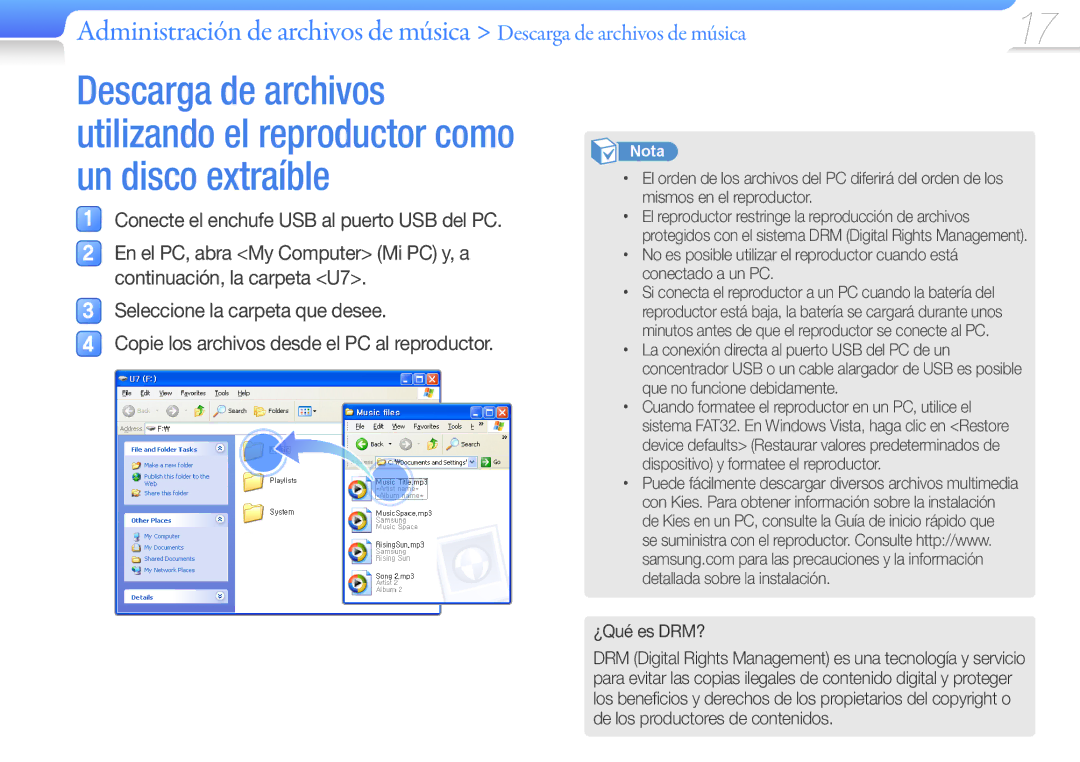 Samsung YP-U7AS/EDC, YP-U7AB/EDC, YP-U7AP/EDC manual ¿Qué es DRM? 