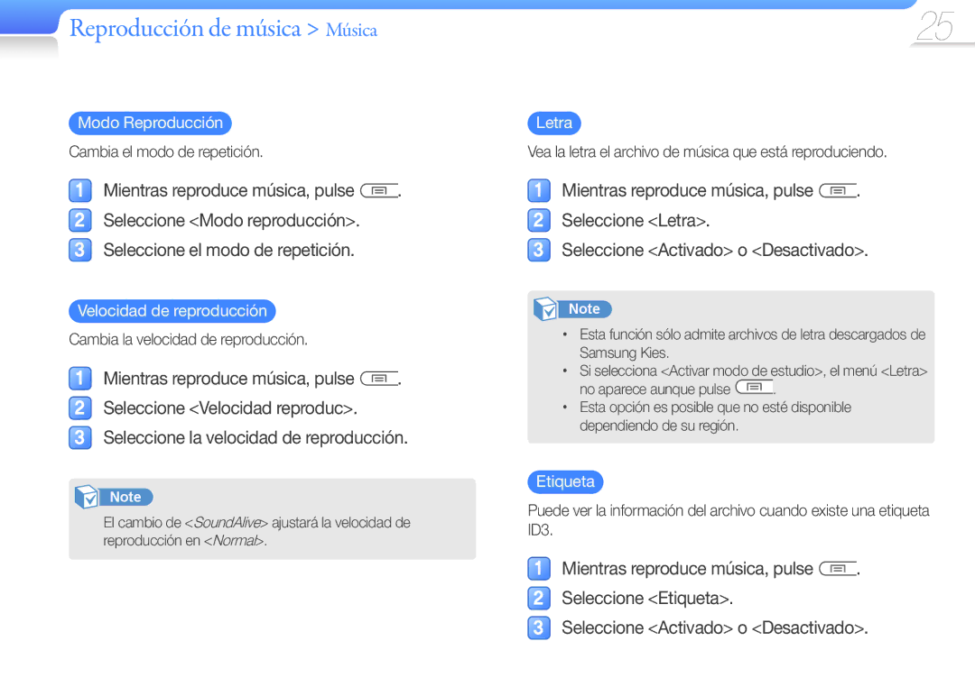 Samsung YP-U7AP/EDC, YP-U7AB/EDC, YP-U7AS/EDC manual Seleccione Letra Seleccione Activado o Desactivado 