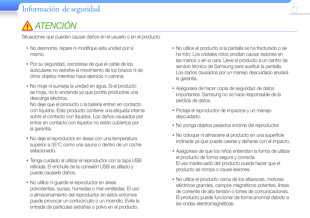 Samsung YP-U7AS/EDC, YP-U7AB/EDC, YP-U7AP/EDC manual Atención 