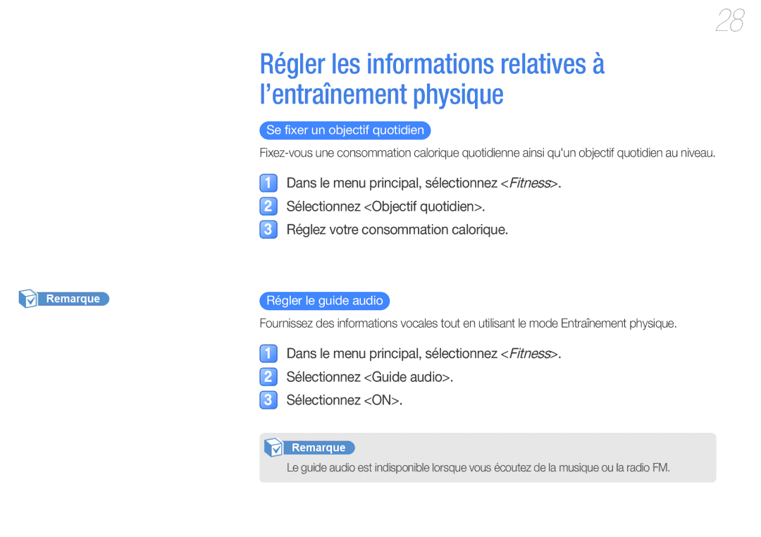 Samsung YP-U7AS/XEF, YP-U7AP/XEF Se fixer un objectif quotidien, Régler le guide audio, « Paramètres de date et heure » 