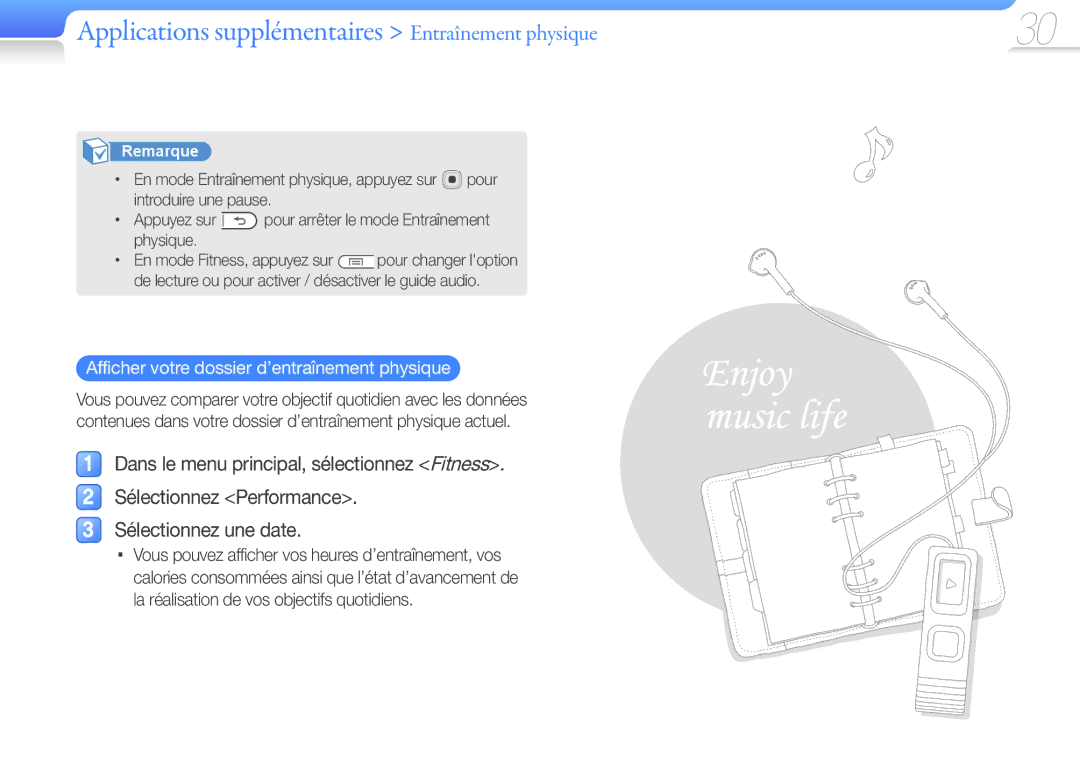 Samsung YP-U7AP/XEF, YP-U7AS/XEF, YP-U7AB/XEF manual Afficher votre dossier d’entraînement physique 