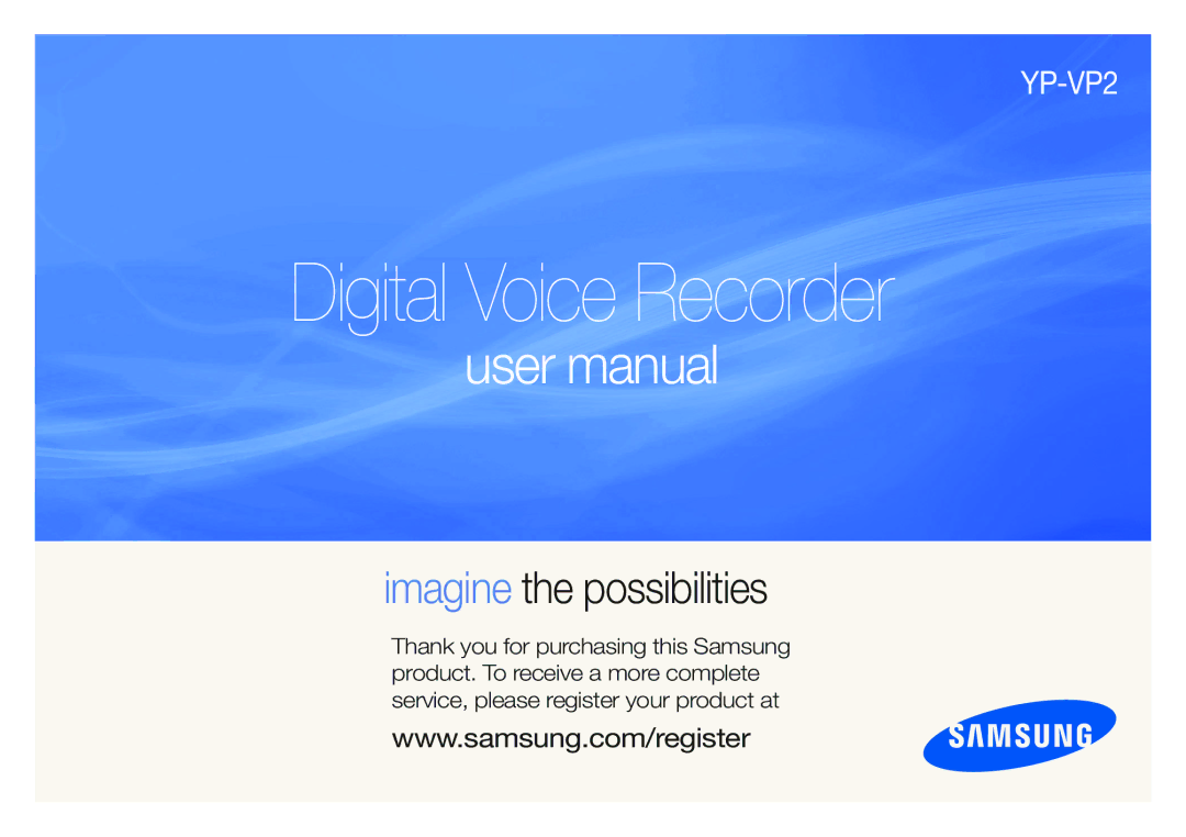 Samsung YP-VP2 user manual Digital Voice Recorder 