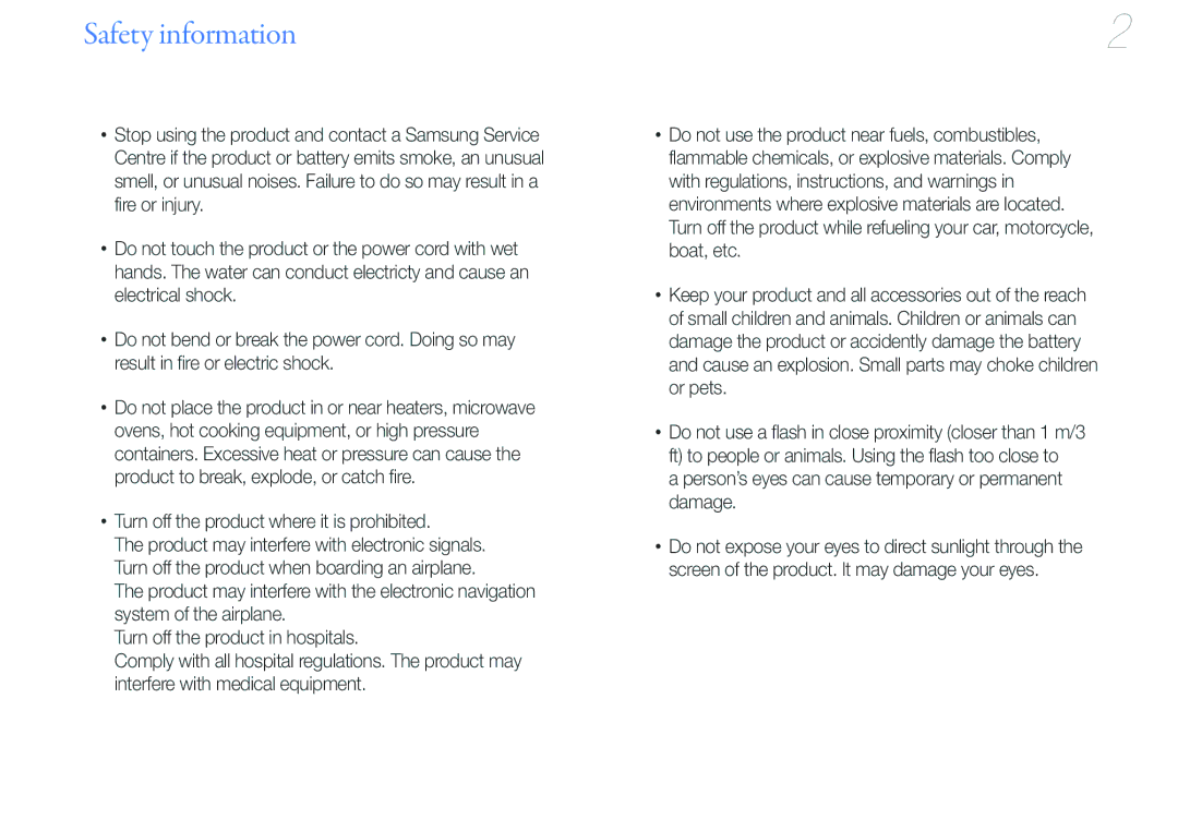 Samsung YP-VP2 Turn off the product where it is prohibited, Person’s eyes can cause temporary or permanent damage 