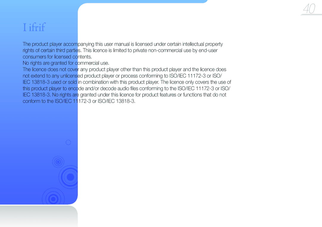 Samsung YP-VP2 user manual Licence, No rights are granted for commercial use 