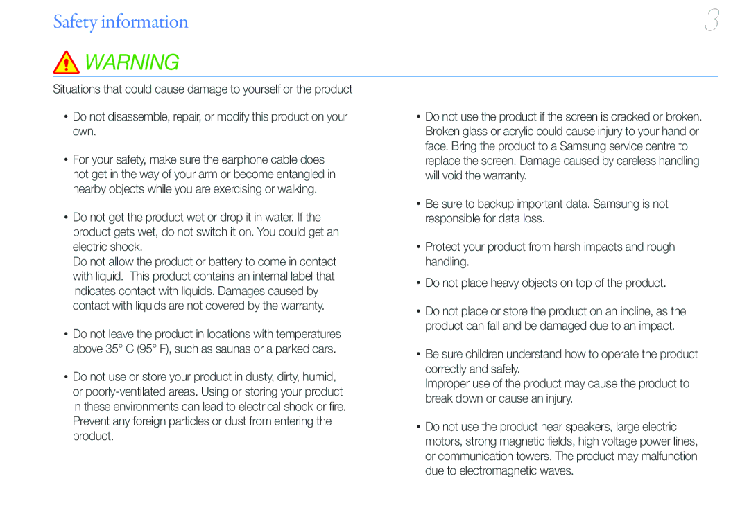 Samsung YP-VP2 user manual Safety information 