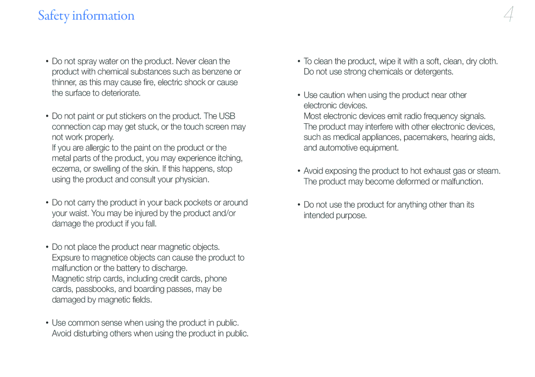 Samsung YP-VP2 user manual Safety information 