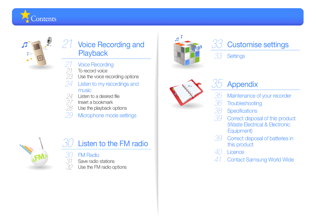 Samsung YP-VP2 user manual Contents 