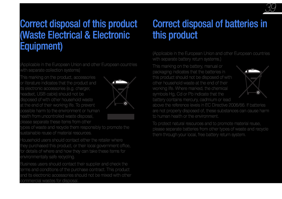 Samsung YP-VP2 user manual Correct disposal of batteries in this product, This marking on the product, accessories 