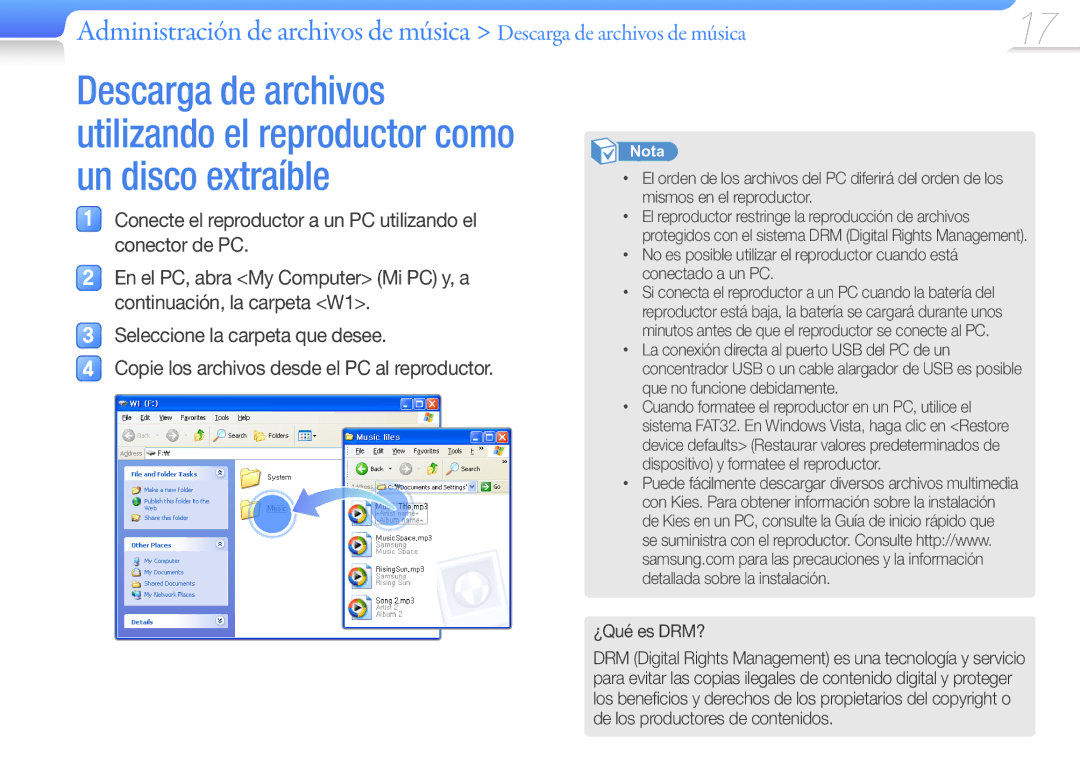 Samsung YP-W1AW/EDC, YP-W1AL/EDC manual ¿Qué es DRM? 