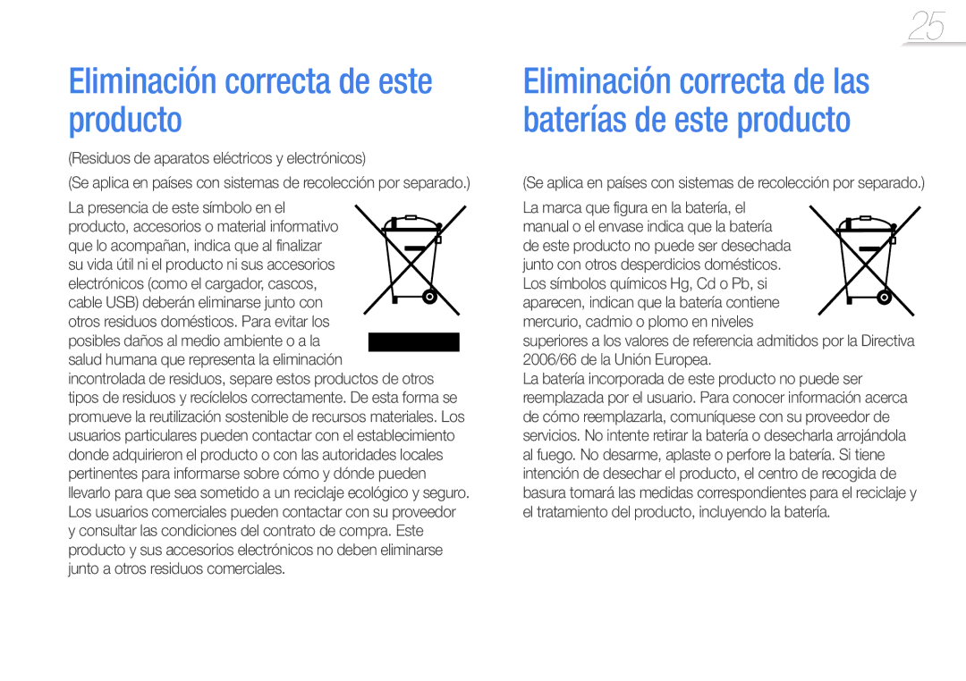 Samsung YP-W1AW/EDC, YP-W1AL/EDC manual Eliminación correcta de este producto 