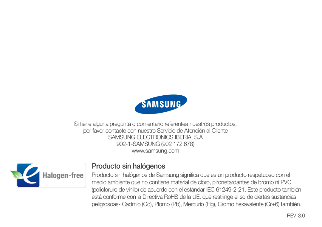 Samsung YP-W1AW/EDC, YP-W1AL/EDC manual Producto sin halógenos, Rev 