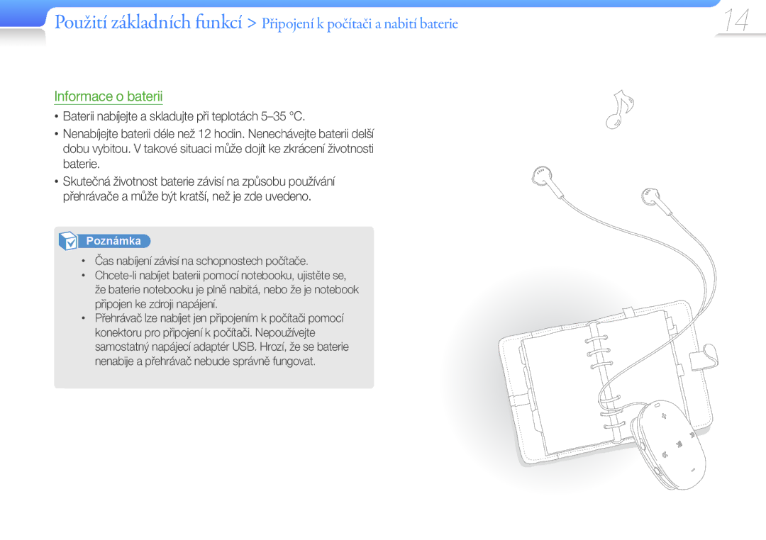 Samsung YP-W1AW/XEN, YP-W1AL/XEN manual Informace o baterii 