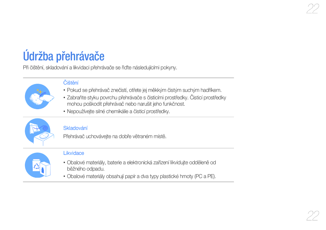 Samsung YP-W1AW/XEN, YP-W1AL/XEN manual Příloha, Údržba přehrávače 