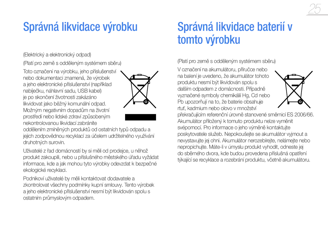 Samsung YP-W1AL/XEN, YP-W1AW/XEN manual Správná likvidace výrobku, Je po skončení životnosti zakázáno 