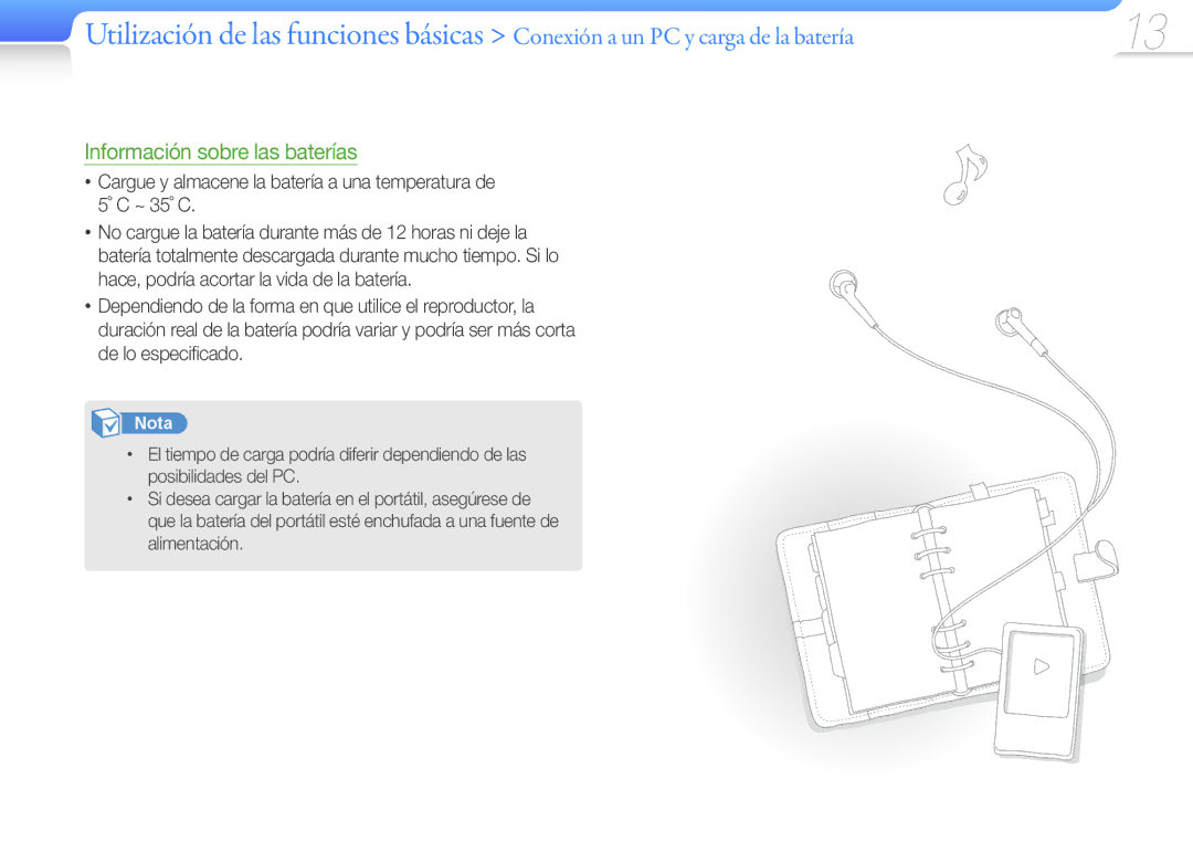 Samsung YP-Z3CP/FOP, YP-Z3CL/FOP, YP-Z3CW/FOP, YP-Z3AW/FOP, YP-Z3AP/FOP, YP-Z3AL/FOP manual Información sobre las baterías 