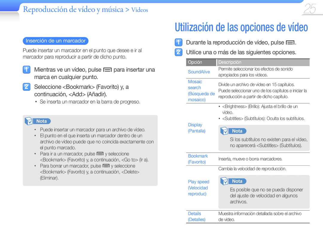 Samsung YP-Z3CP/FOP, YP-Z3CL/FOP, YP-Z3CW/FOP manual Inserción de un marcador, Se inserta un marcador en la barra de progreso 