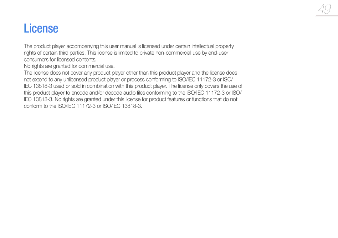 Samsung YP-Z3CW/XEF, YP-Z3CL/XEF, YP-Z3CP/XEF, YP-Z3AW/XEF, YP-Z3AP/XEF License, No rights are granted for commercial use 