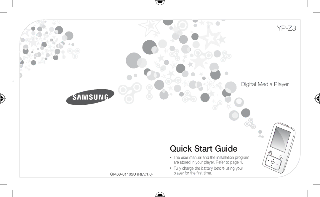 Samsung YP-Z3CW/XEF, YP-Z3CL/XEF, YP-Z3CP/XEF, YP-Z3AW/XEF, YP-Z3AP/XEF, YP-Z3AL/XEF, YP-Z3AL/XET manual Quick Start Guide 