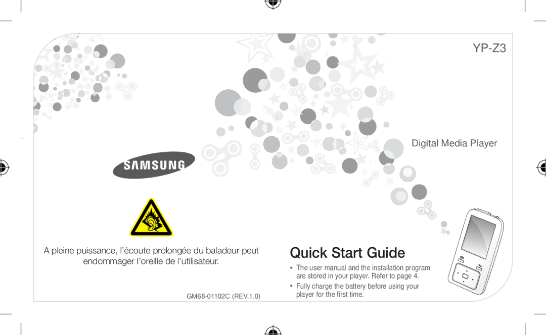 Samsung YP-Z3CW/XEF, YP-Z3CL/XEF, YP-Z3CP/XEF, YP-Z3AW/XEF, YP-Z3AP/XEF, YP-Z3AL/XEF, YP-Z3AL/XET manual Quick Start Guide 