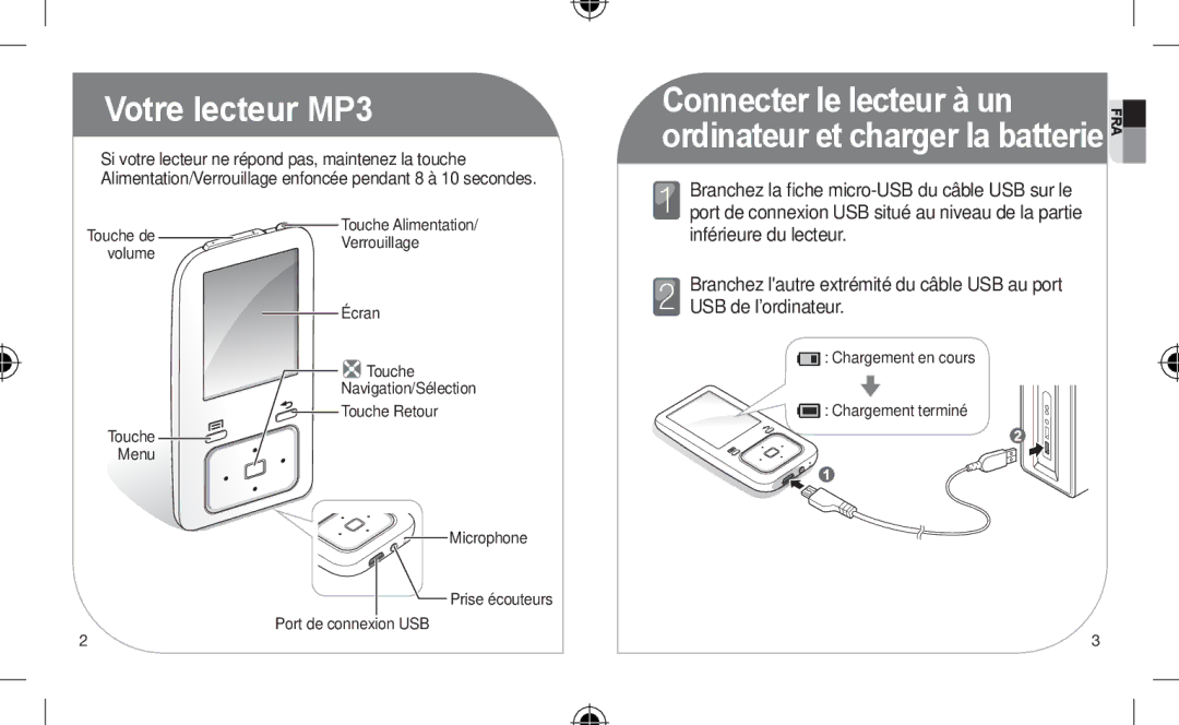 Samsung YP-Z3AL/XET, YP-Z3CL/XEF, YP-Z3CW/XEF, YP-Z3CP/XEF, YP-Z3AW/XEF manual Votre lecteur MP3, Connecter le lecteur à un 