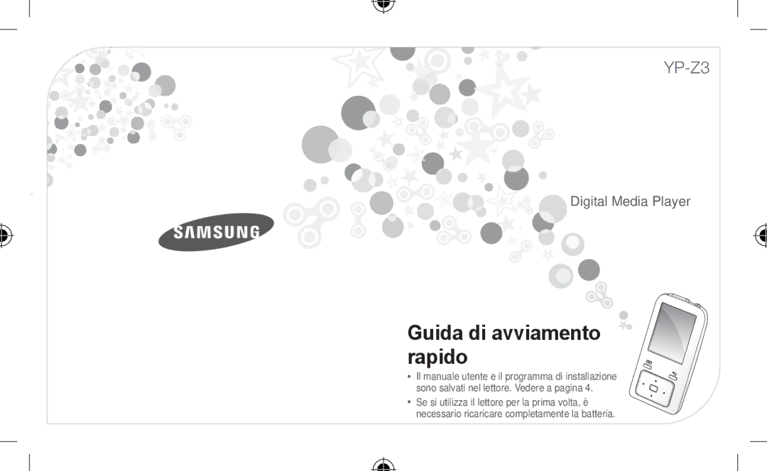 Samsung YP-Z3AP/FOP, YP-Z3CL/XEF, YP-Z3CW/XEF, YP-Z3CP/XEF, YP-Z3AW/XEF, YP-Z3AP/XEF, YP-Z3AL/XEF Guida di avviamento rapido 