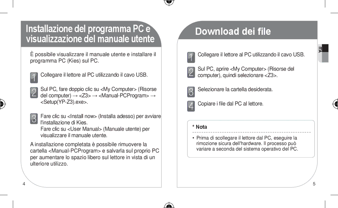 Samsung YP-Z3CL/XEF, YP-Z3CW/XEF, YP-Z3CP/XEF, YP-Z3AW/XEF, YP-Z3AP/XEF, YP-Z3AL/XEF, YP-Z3AL/XET, YP-Z3AW/XET Download dei ﬁle 