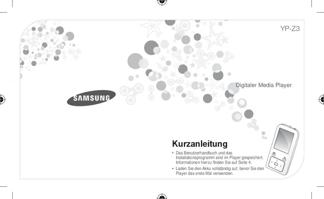 Samsung YP-Z3AL/XEF, YP-Z3CL/XEF, YP-Z3CW/XEF, YP-Z3CP/XEF, YP-Z3AW/XEF, YP-Z3AP/XEF, YP-Z3AL/XET, YP-Z3AW/XET Kurzanleitung 