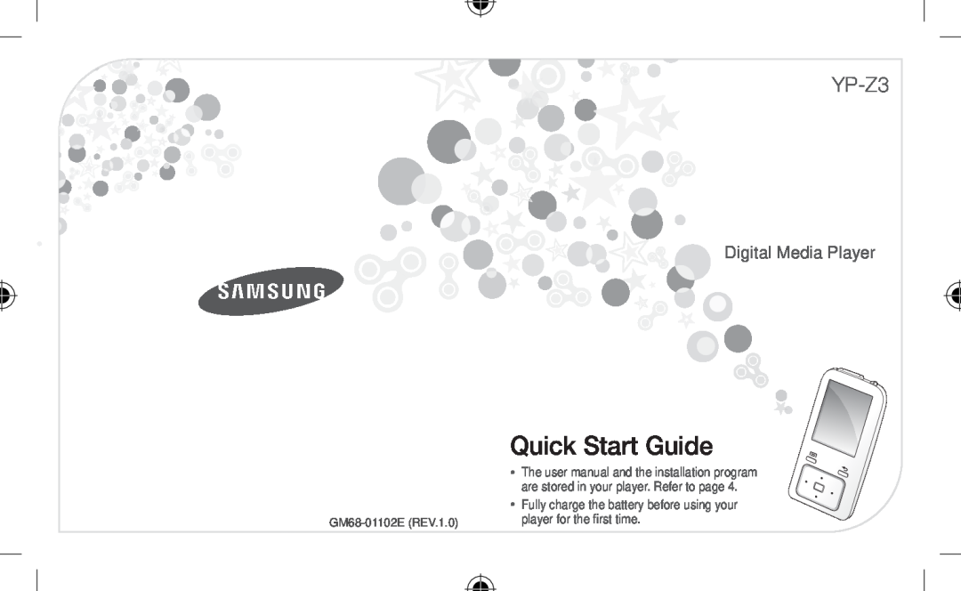 Samsung YP-Z3CW/XEF manual Digital Media Player, Quick Start Guide, The user manual and the installation program 