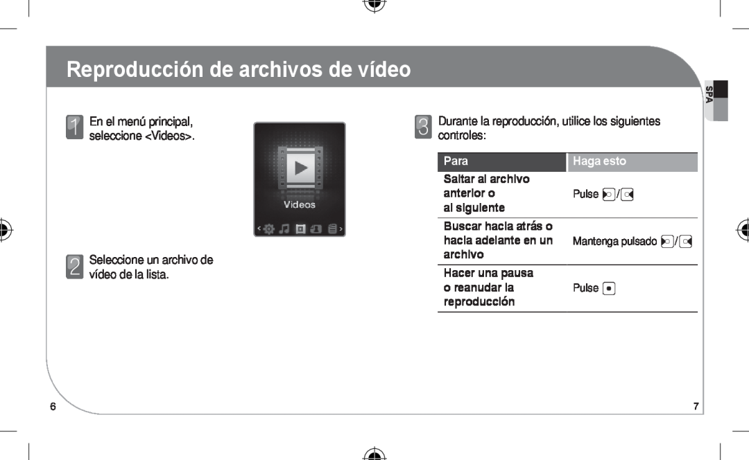 Samsung YP-Z3AW/FOP Reproducción de archivos de vídeo, Durante la reproducción, utilice los siguientes, controles, Para 