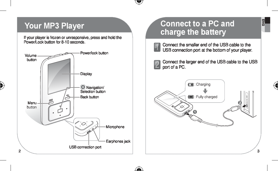 Samsung YP-Z3CP/XEF, YP-Z3CL/XEF manual Your MP3 Player, Connect to a PC and, charge the battery, Volume, Power/lock button 