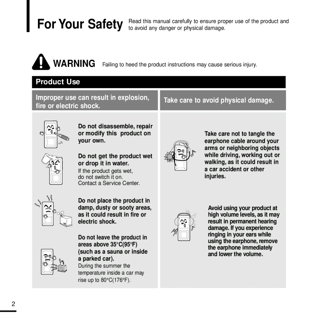 Samsung YP-Z5 manual For Your Safety, Lower the volume 