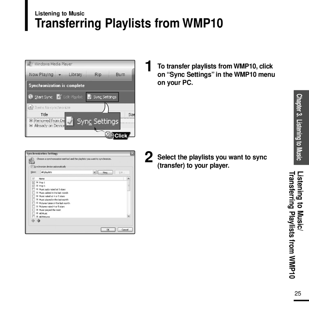 Samsung YP-Z5 manual Transferring Playlists from WMP10 