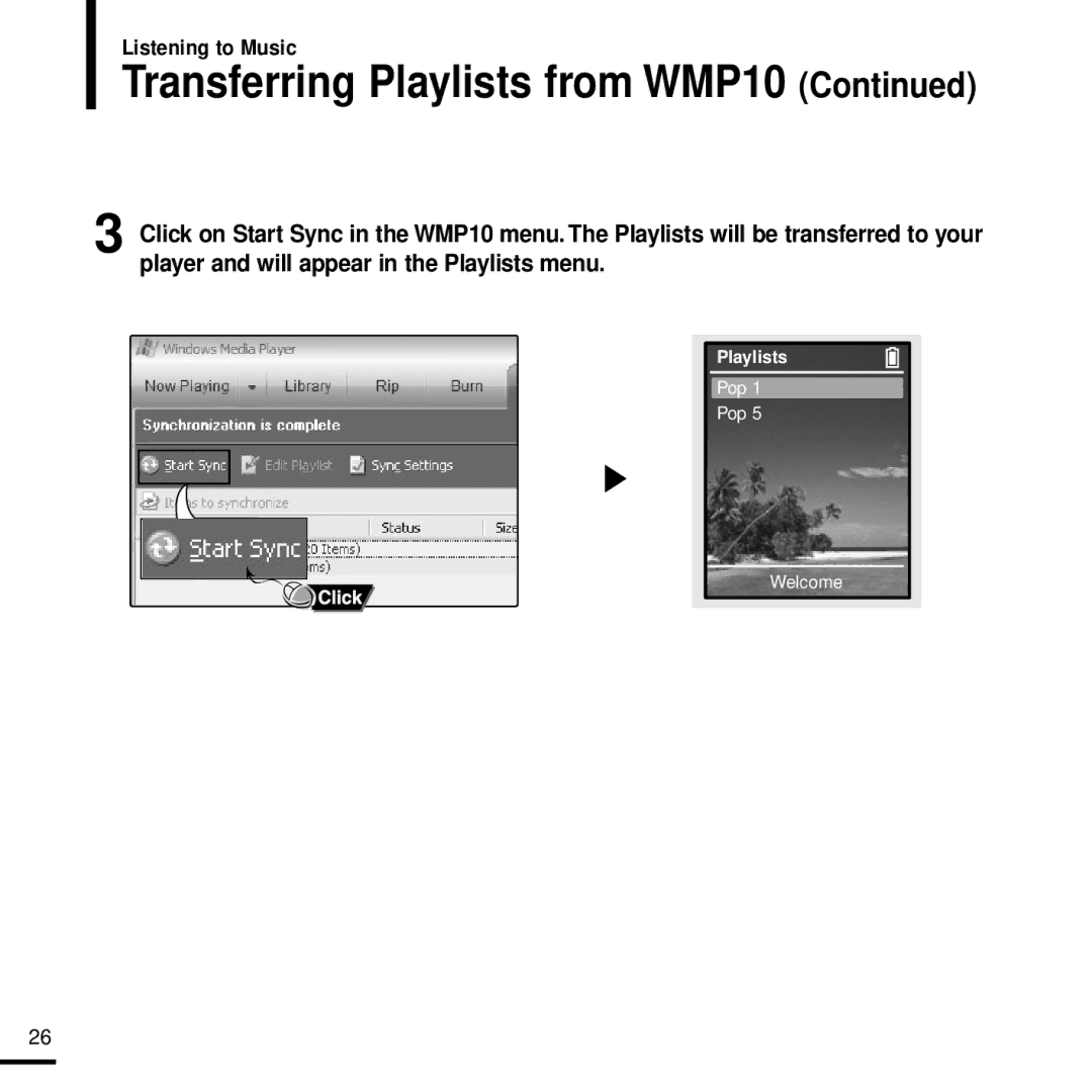 Samsung YP-Z5 manual Transferring Playlists from WMP10 