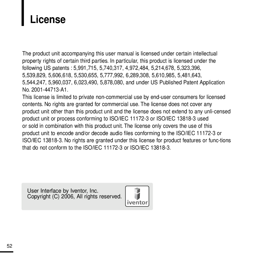 Samsung YP-Z5 manual License 