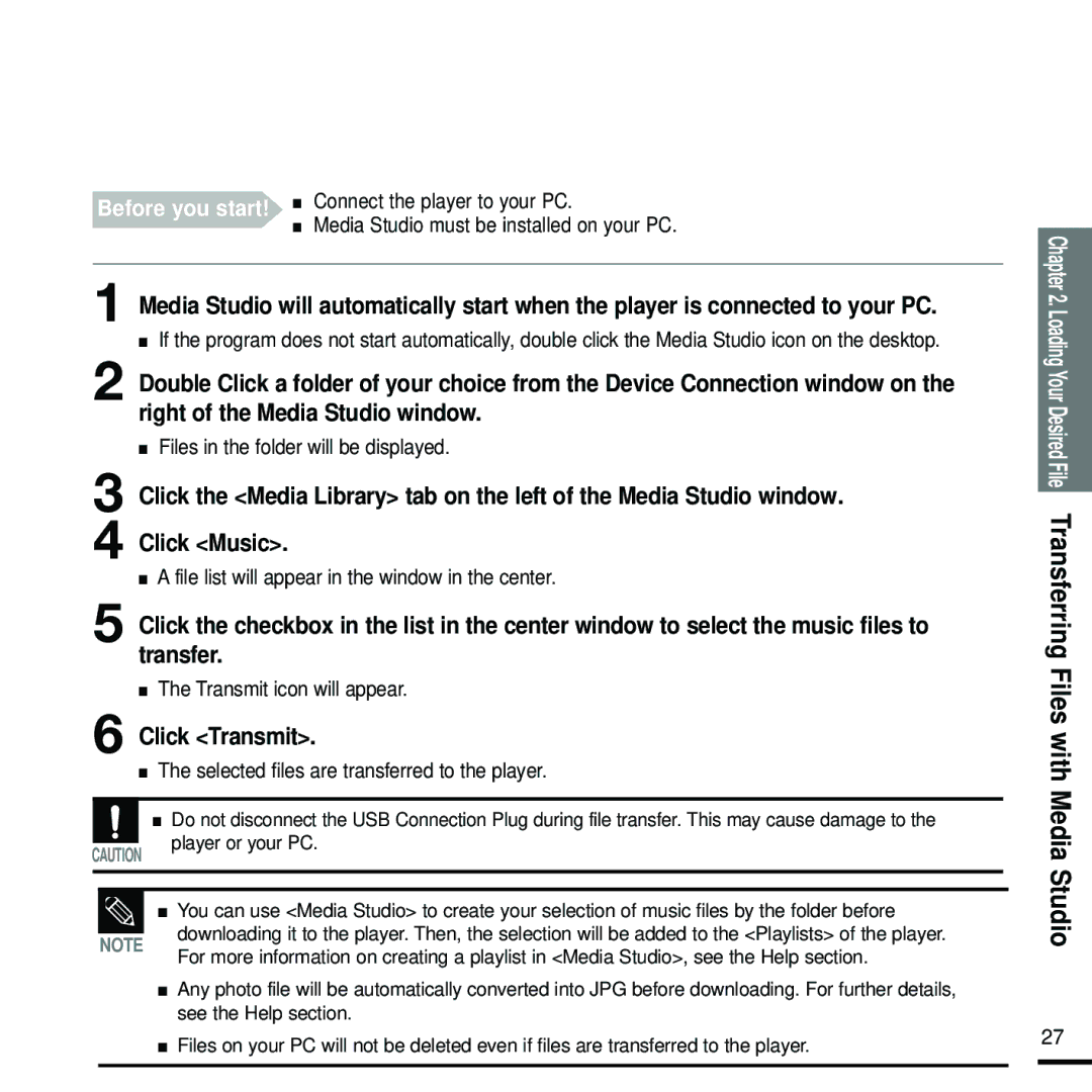 Samsung YP-Z5ZB/ELS, YP-Z5FQB/ELS manual Click Transmit, Files in the folder will be displayed, Transmit icon will appear 