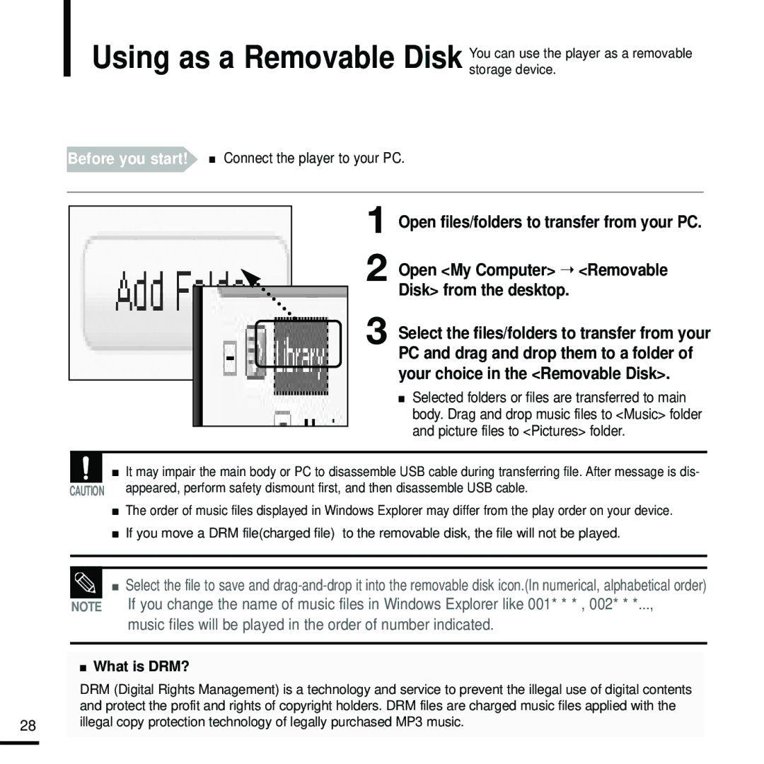 Samsung YP-Z5FAS/XET, YP-Z5FQB/ELS, YP-Z5FAW/XEF, YP-Z5FZW/ELS Before you start! Connect the player to your PC, What is DRM? 