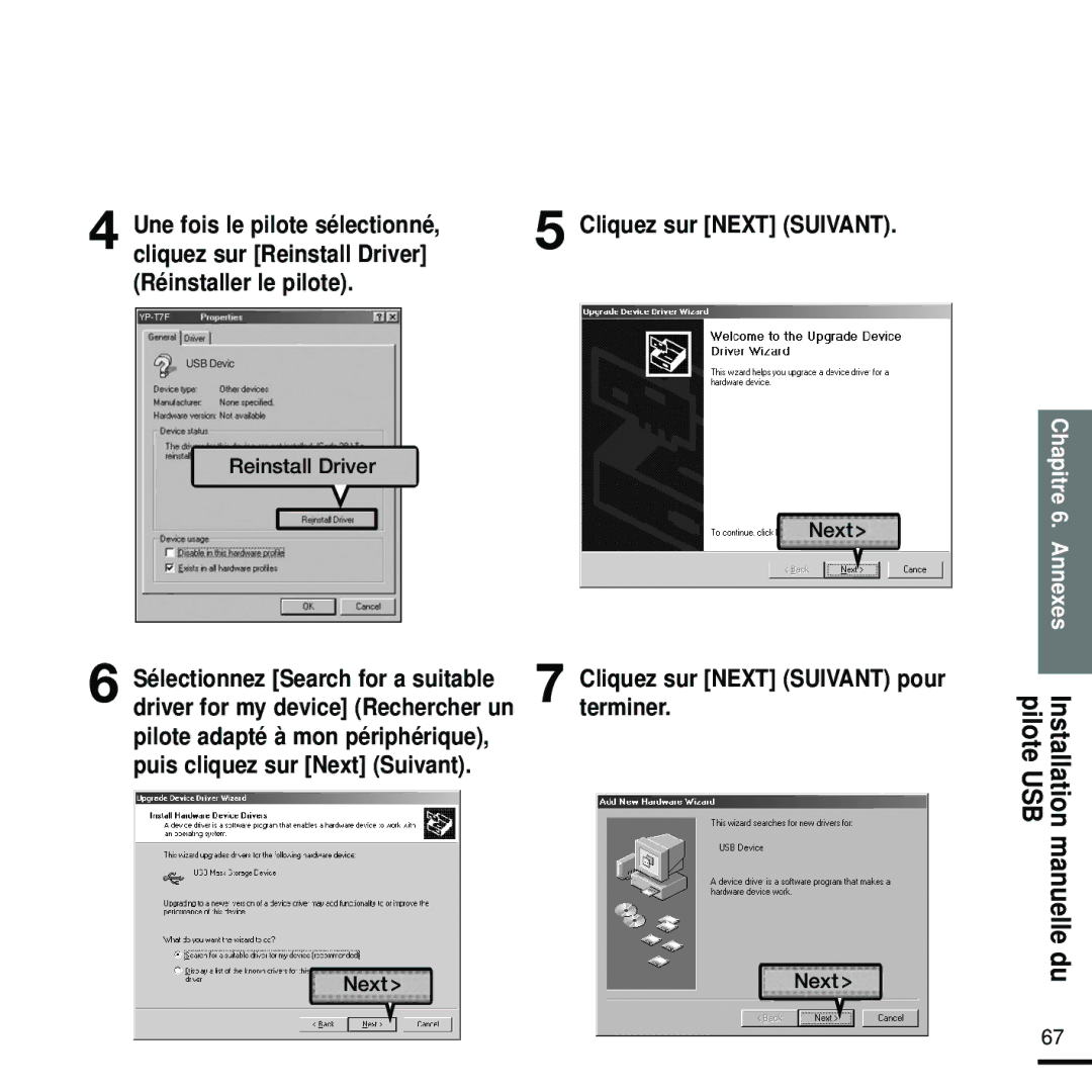 Samsung YP-Z5FZW/ELS, YP-Z5FQB/ELS, YP-Z5FAW/XEF manual Terminer, Installation manuelle du pilote USB, Chapitre 6. Annexes 