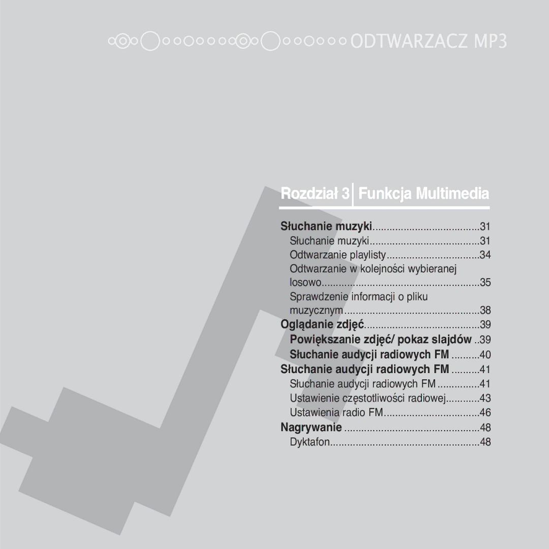 Samsung YP-Z5FAS/ELS, YP-Z5FQB/ELS, YP-Z5FQB/XEH, YP-Z5FAS/XEH manual Rozdział 3 Funkcja Multimedia 