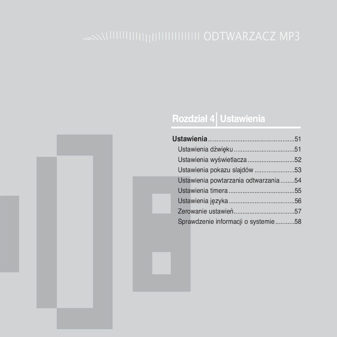 Samsung YP-Z5FAS/ELS, YP-Z5FQB/ELS, YP-Z5FQB/XEH, YP-Z5FAS/XEH manual Rozdział 4 Ustawienia 