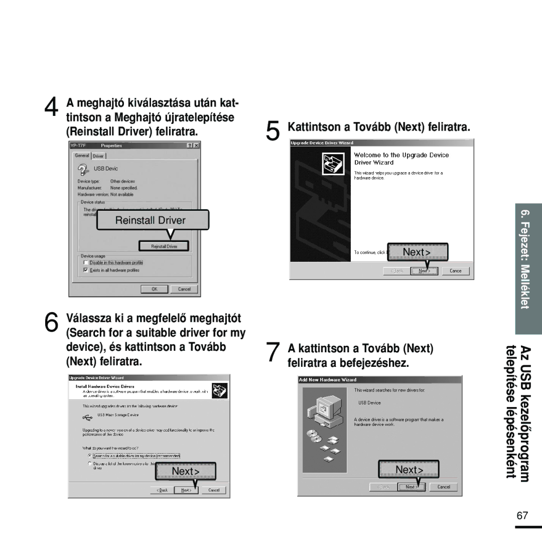 Samsung YP-Z5FZW/XET, YP-Z5FQB/ELS, YP-Z5FZS/XET, YP-Z5FZB/XET manual Reinstall Driver feliratra, Reinstall Driver Next 