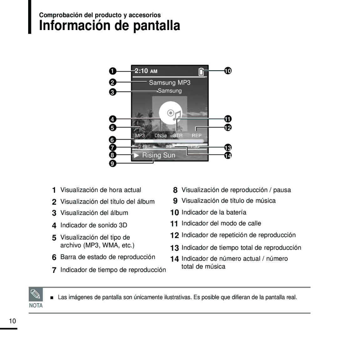 Samsung YP-Z5FAB/OMX, YP-Z5FZS/XET, YP-Z5FQS/ELS manual Información de pantalla, Archivo MP3, WMA, etc, Total de música 