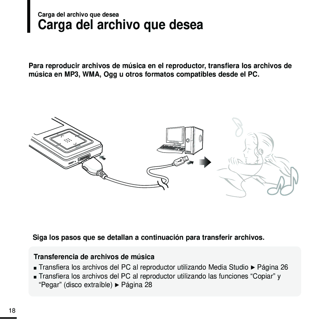 Samsung YP-Z5QB/ELS, YP-Z5FZS/XET, YP-Z5FQS/ELS, YP-Z5FZW/XET, YP-Z5FZP/XET, YP-Z5FZB/XET manual Carga del archivo que desea 