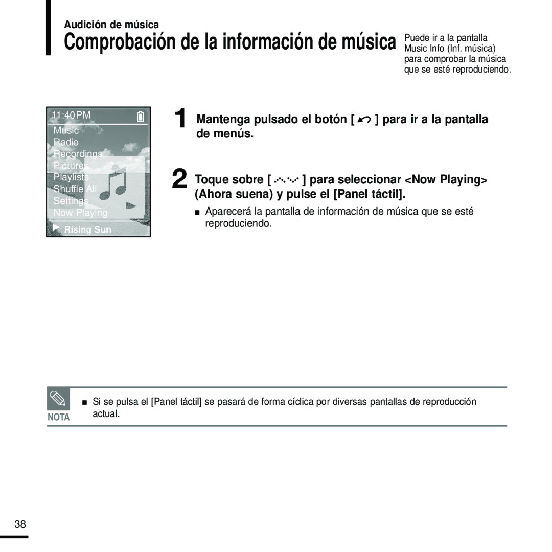 Samsung YP-Z5QP/ELS, YP-Z5FZS/XET, YP-Z5FQS/ELS, YP-Z5FZW/XET, YP-Z5QB/ELS manual Comprobación de la información de música 