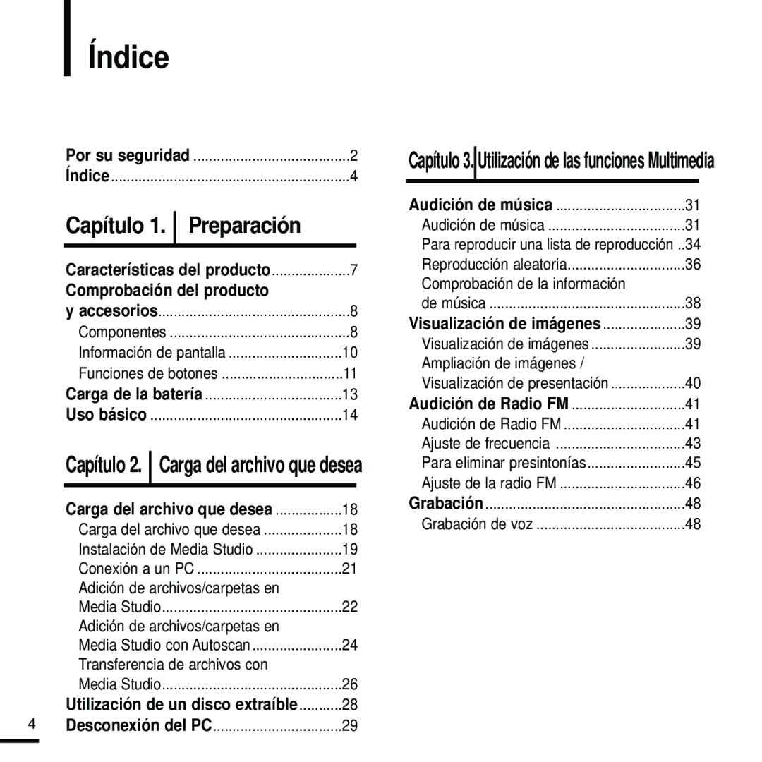 Samsung YP-Z5FZP/XET, YP-Z5FZS/XET, YP-Z5FQS/ELS, YP-Z5FZW/XET Índice, Comprobación del producto, Visualización de imágenes 