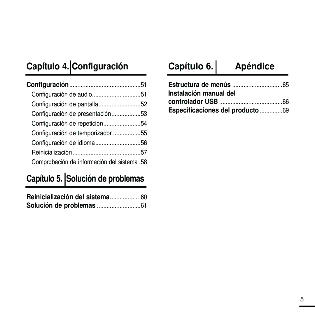 Samsung YP-Z5FZB/XET, YP-Z5FZS/XET Capítulo 5. Solución de problemas, Instalación manual del, Reinicialización del sistema 