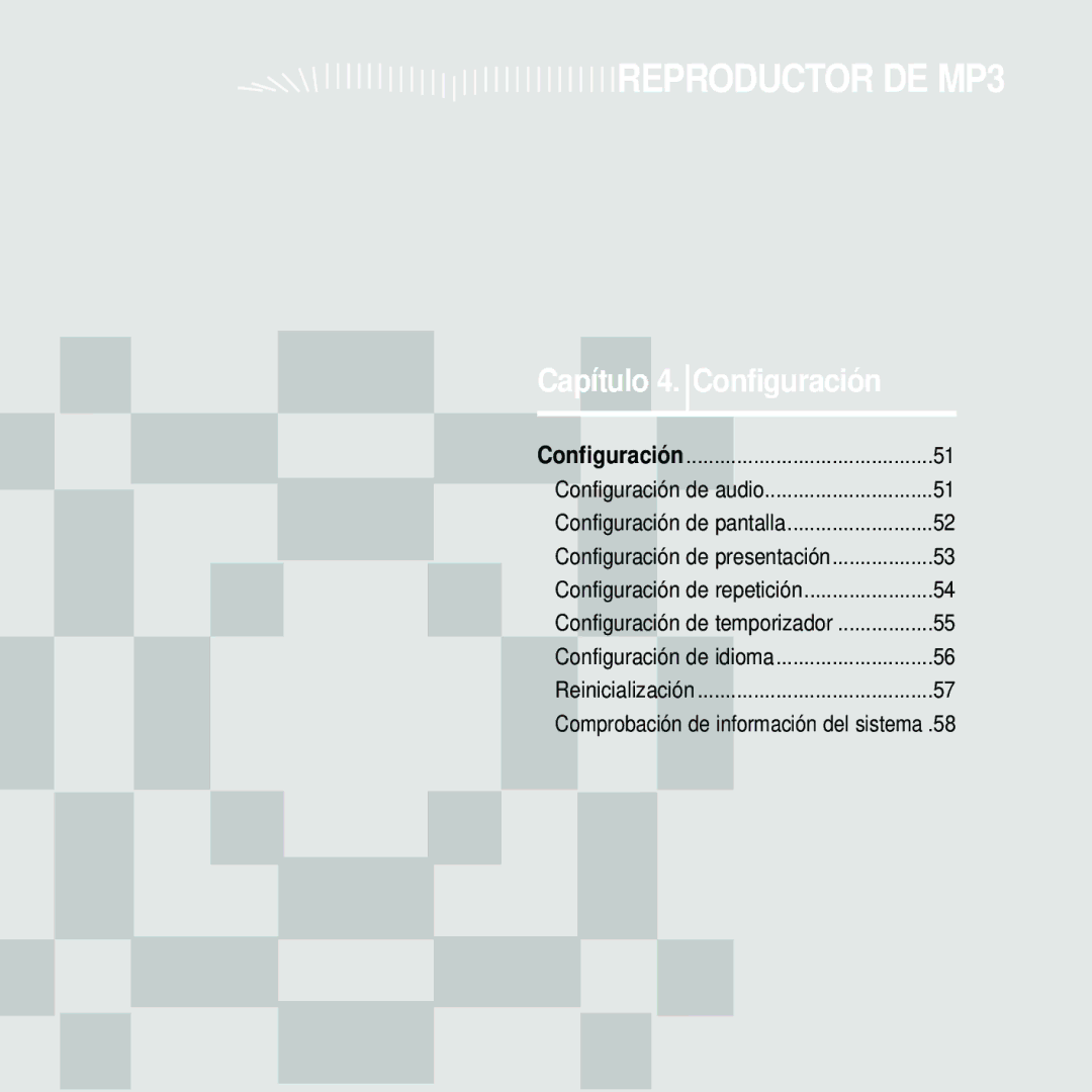 Samsung YP-Z5FZB/XET, YP-Z5FZS/XET, YP-Z5FQS/ELS, YP-Z5FZW/XET, YP-Z5QB/ELS, YP-Z5FZP/XET, YP-Z5FQW/XET manual Reproductor DE MP3 