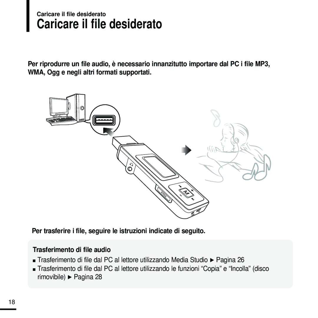 Samsung YP-Z5QP/ELS, YP-Z5FZW/XET, YP-Z5QB/ELS, YP-Z5FZP/XET, YP-Z5FZB/XET, YP-Z5FQW/XET manual Caricare il file desiderato 