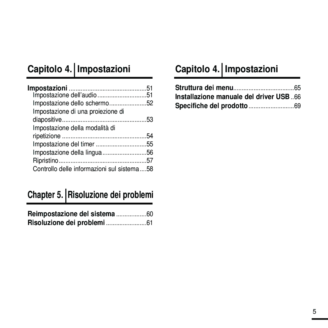 Samsung YP-Z5FQS/XET manual Risoluzione dei problemi, Impostazione di una proiezione di, Impostazione della modalità di 