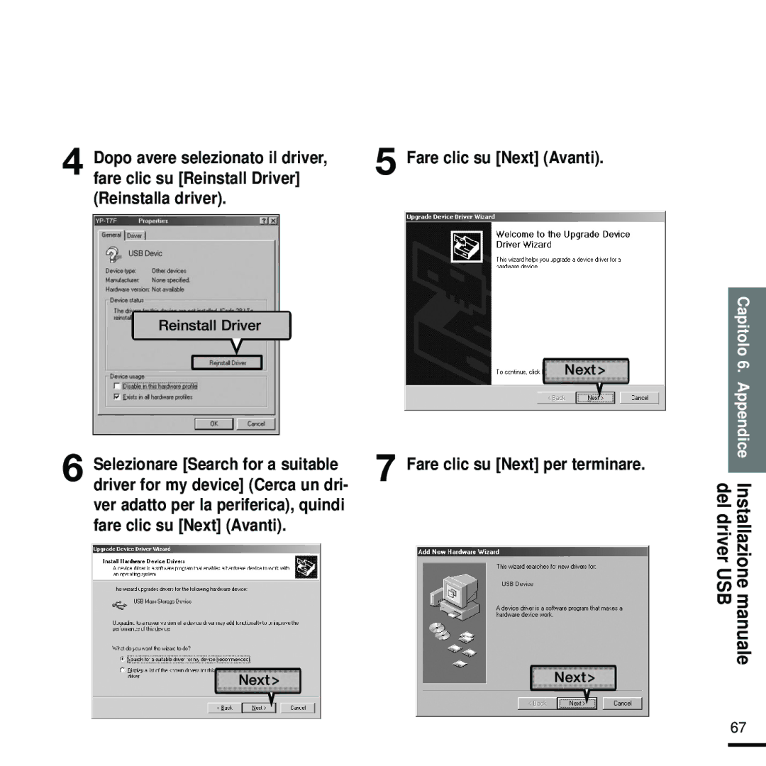 Samsung YP-Z5QB/ELS Fare clic su Next per terminare, Capitolo 6. Appendice Installazione manuale del driver USB 